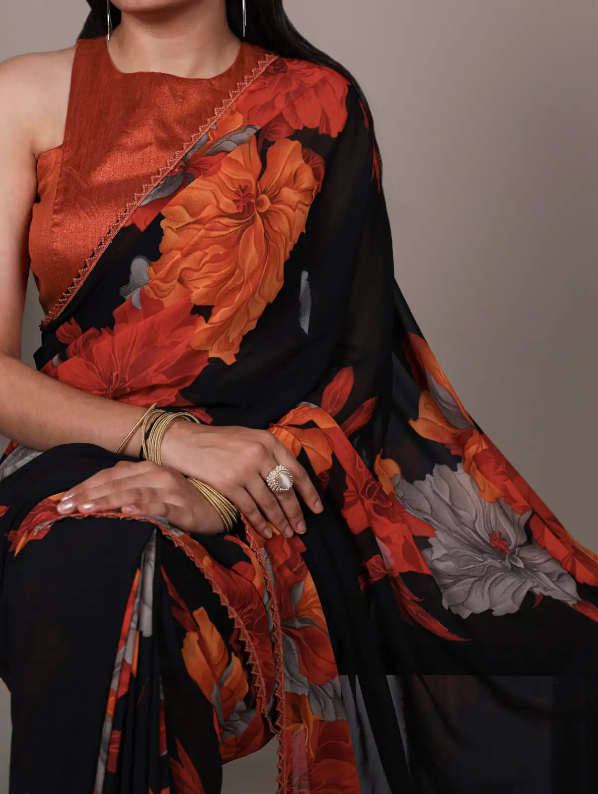 Orange Weightless Marbal Lace Border Work  Saree | Sarees, Bollywood Sarees, Creative Sarees, Designer Sarees, Embroidered Sarees, Ethnic Saree, Modern Digital sarees, Party Wear Sarees