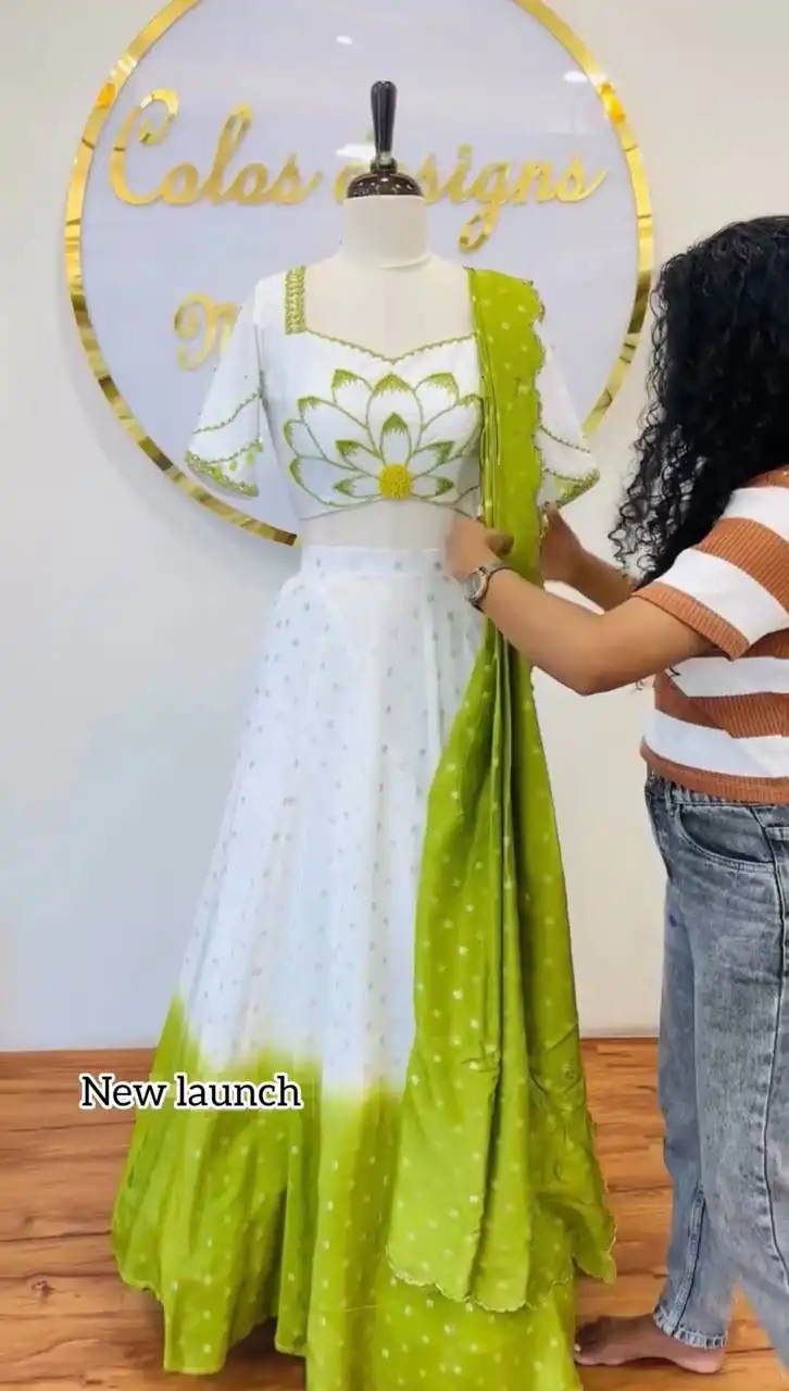 Parrot Green Chinon Digital Print Lehenga Choli | Lehenga, Bollywood Lehenga, Creative Lehenga, Designer Lehenga, Embroidered Lehenga, Party Wear Lehenga