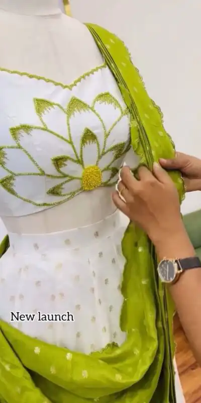 Parrot Green Chinon Digital Print Lehenga Choli | Lehenga, Bollywood Lehenga, Creative Lehenga, Designer Lehenga, Embroidered Lehenga, Party Wear Lehenga