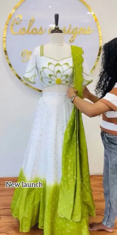Parrot Green Chinon Digital Print Lehenga Choli | Lehenga, Bollywood Lehenga, Creative Lehenga, Designer Lehenga, Embroidered Lehenga, Party Wear Lehenga