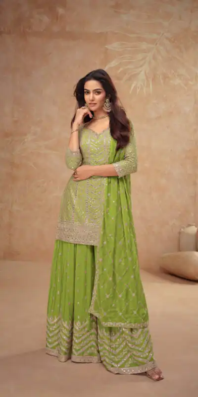 Parrot Green Chinon Sequence Work Salwar Suit | Jump Suits, Salwar suit, Casual Suits, Creative suits, Designer Suits, Palazzo Suits, Party Wear Suits, Patiala Suits, Straight Suits
