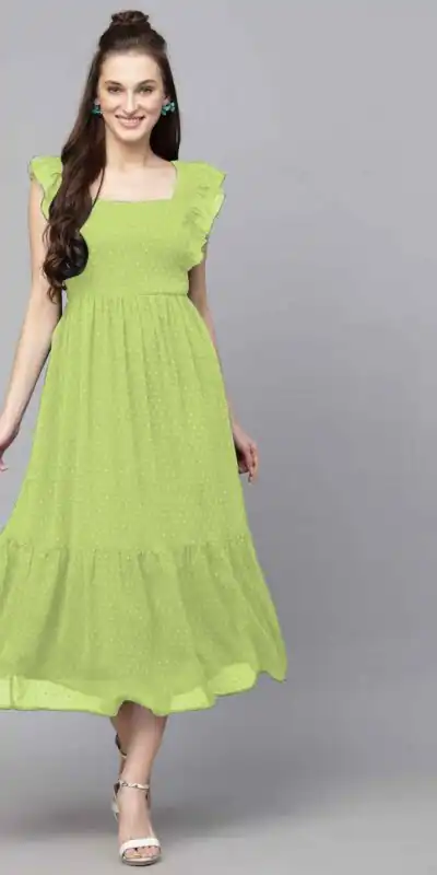 Parrot Green Georgette Butti Gown | Gowns, Bollywood Gowns, Creative Gowns, Designer Gowns, Embroidered Gowns, Party Wear Gowns