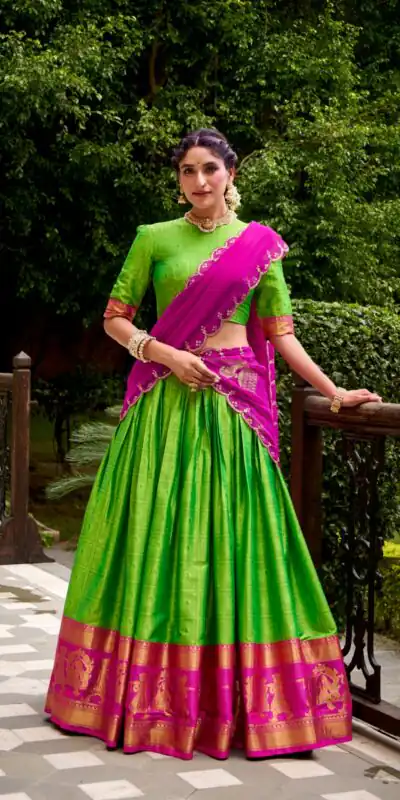 Parrot Green Poly Cotton Embroidery Zari Work Lehenga Choli | Lehenga, Bollywood Lehenga, Creative Lehenga, Designer Lehenga, Embroidered Lehenga, Party Wear Lehenga