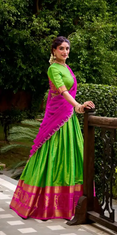 Parrot Green Poly Cotton Embroidery Zari Work Lehenga Choli | Lehenga, Bollywood Lehenga, Creative Lehenga, Designer Lehenga, Embroidered Lehenga, Party Wear Lehenga
