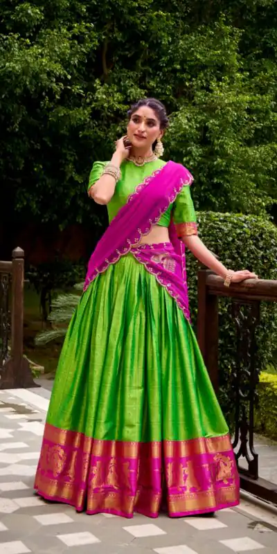 Parrot Green Poly Cotton Embroidery Zari Work Lehenga Choli | Lehenga, Bollywood Lehenga, Creative Lehenga, Designer Lehenga, Embroidered Lehenga, Party Wear Lehenga
