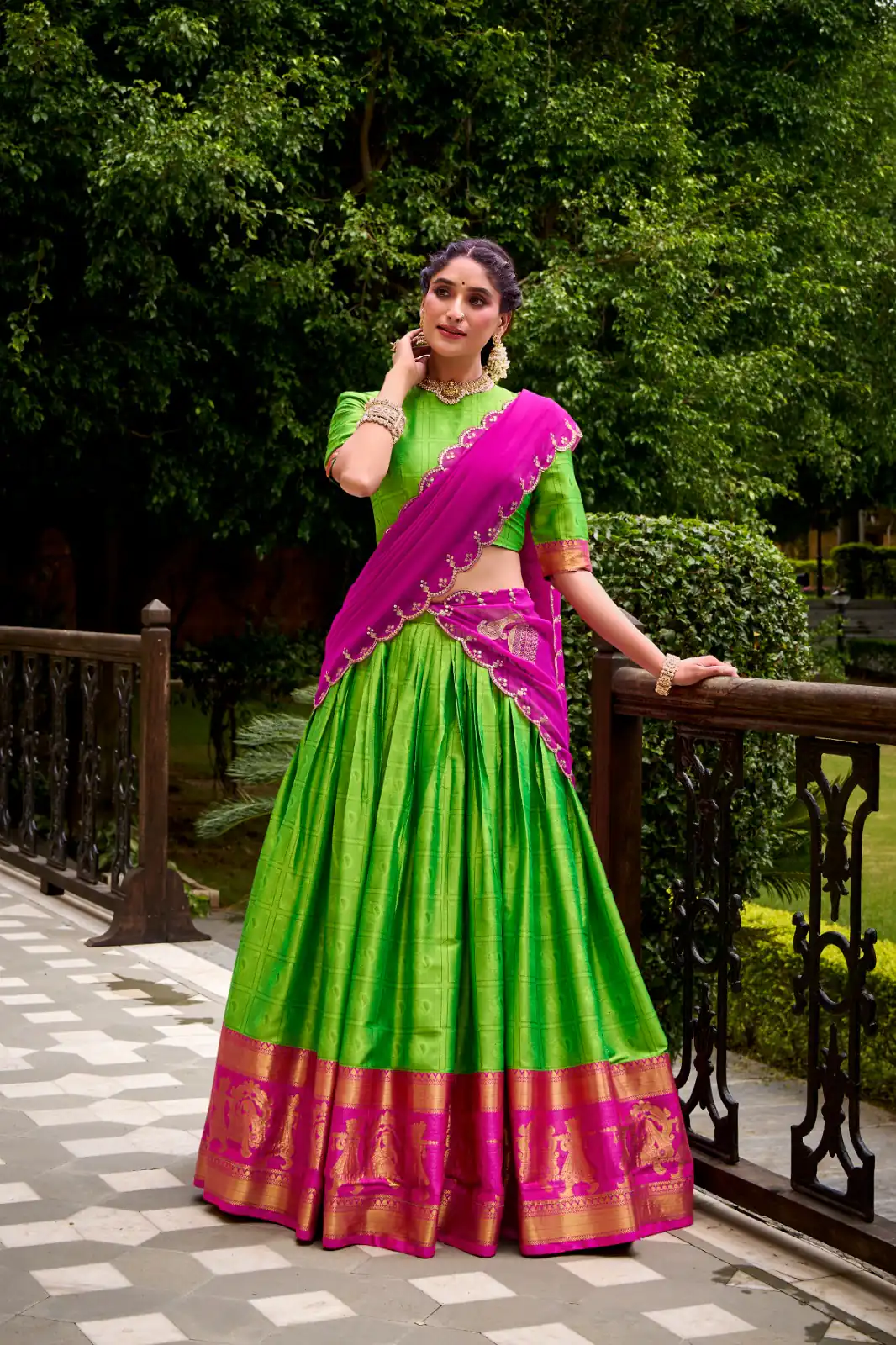 Parrot Green Poly Cotton Embroidery Zari Work Lehenga Choli | Lehenga, Bollywood Lehenga, Creative Lehenga, Designer Lehenga, Embroidered Lehenga, Party Wear Lehenga