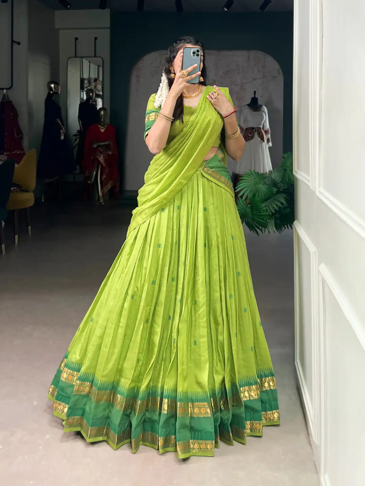 Parrot Green Pure Chanderi Zari Work Lehenga Choli | Lehenga, Bollywood Lehenga, Creative Lehenga, Designer Lehenga, Embroidered Lehenga, Party Wear Lehenga