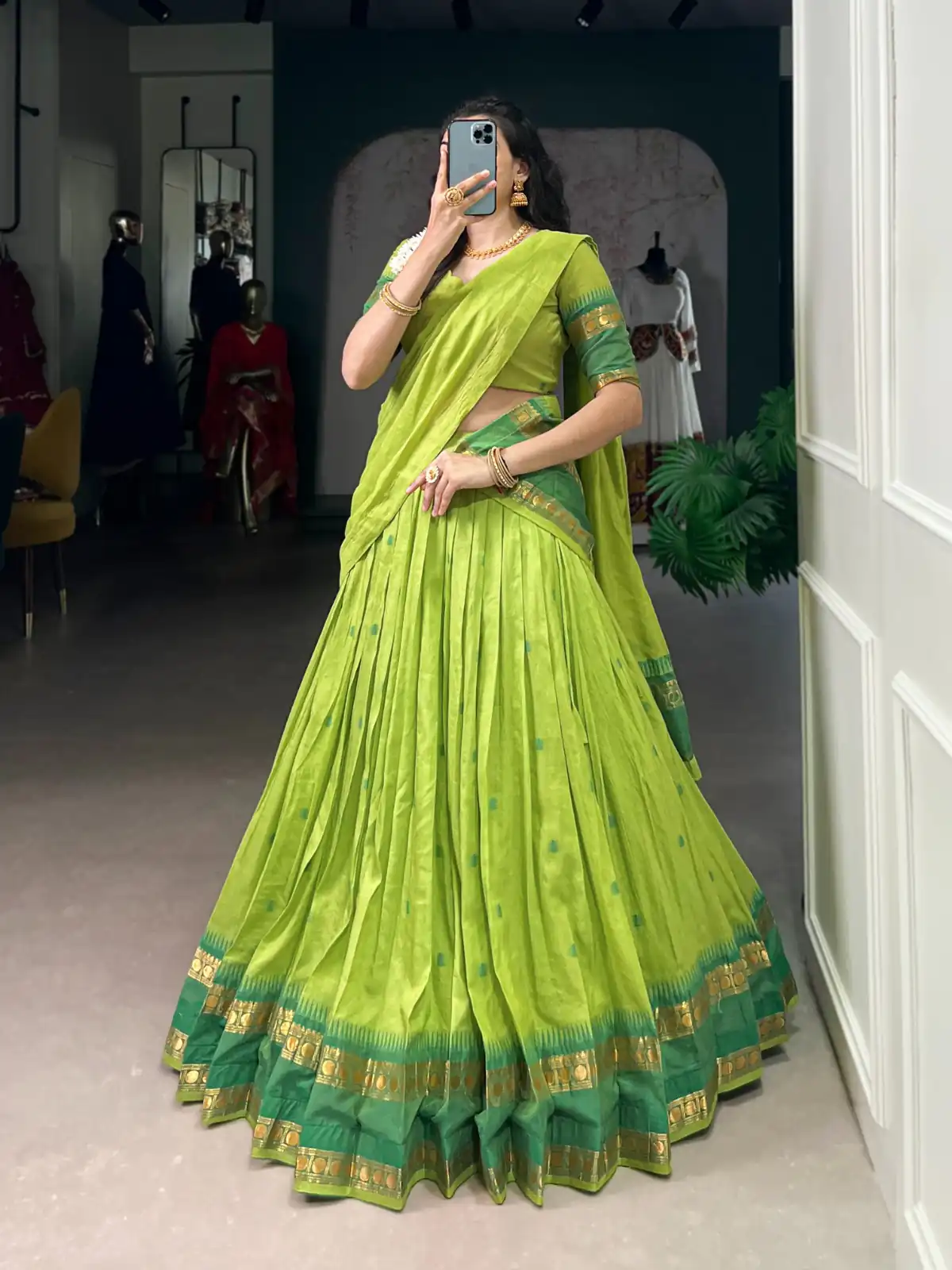 Parrot Green Pure Chanderi Zari Work Lehenga Choli | Lehenga, Bollywood Lehenga, Creative Lehenga, Designer Lehenga, Embroidered Lehenga, Party Wear Lehenga