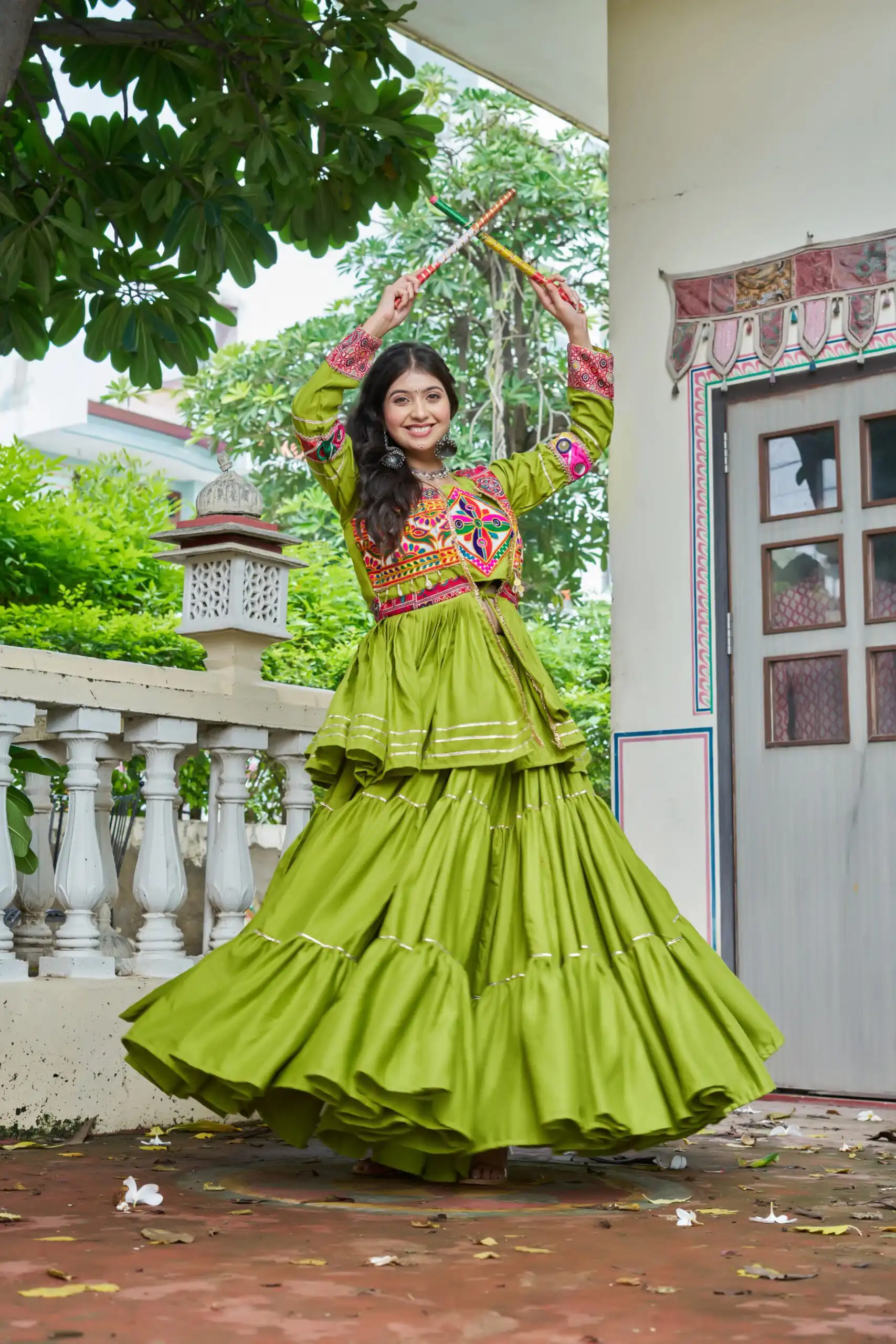 Parrot Green Pure Cotton Mirror Gamthi Work Lehenga Choli | Lehenga, Bollywood Lehenga, Creative Lehenga, Designer Lehenga, Embroidered Lehenga, Party Wear Lehenga