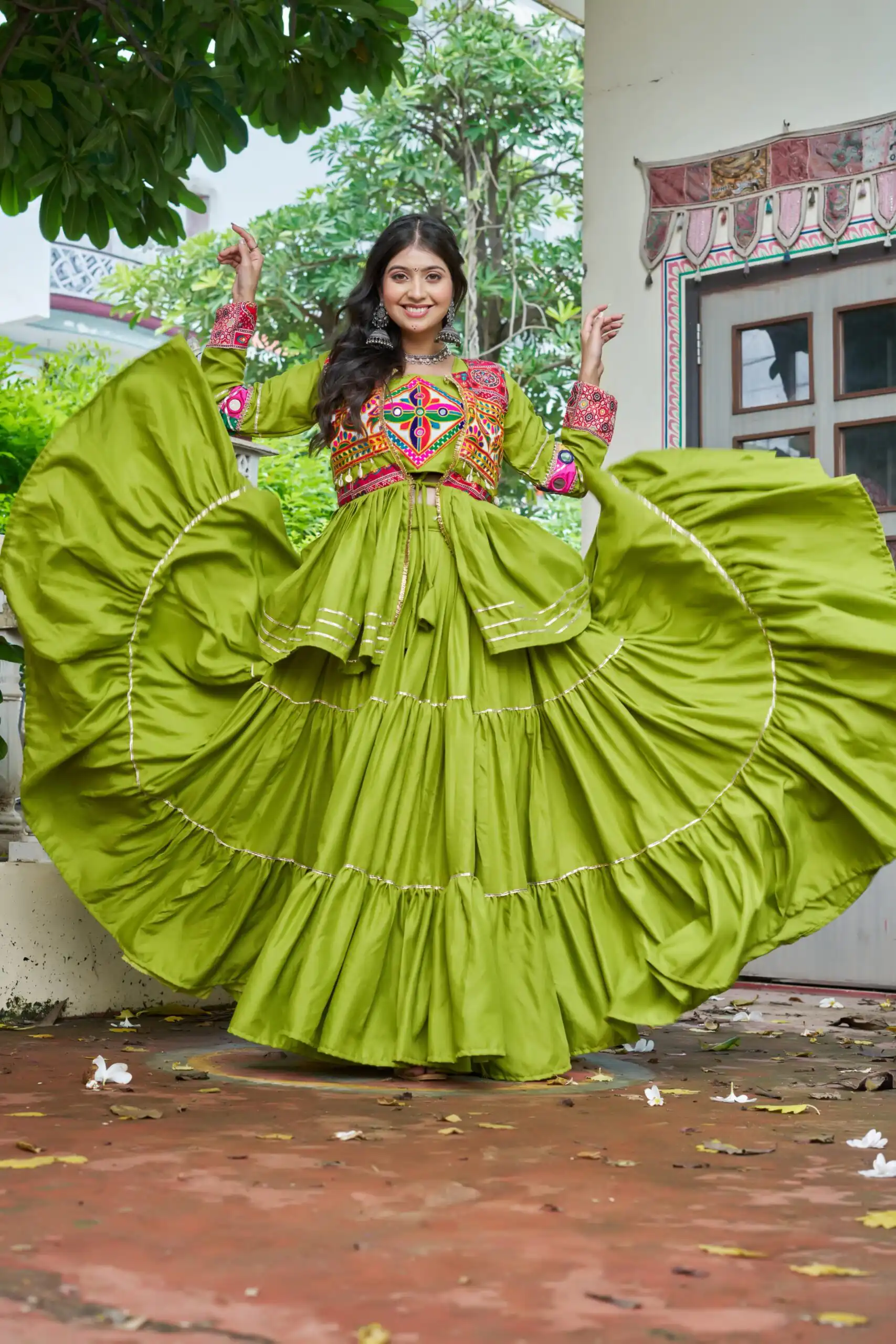 Parrot Green Pure Cotton Mirror Gamthi Work Lehenga Choli | Lehenga, Bollywood Lehenga, Creative Lehenga, Designer Lehenga, Embroidered Lehenga, Party Wear Lehenga