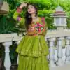 Parrot Green Pure Cotton Mirror Gamthi Work Lehenga Choli | Lehenga, Bollywood Lehenga, Creative Lehenga, Designer Lehenga, Embroidered Lehenga, Party Wear Lehenga