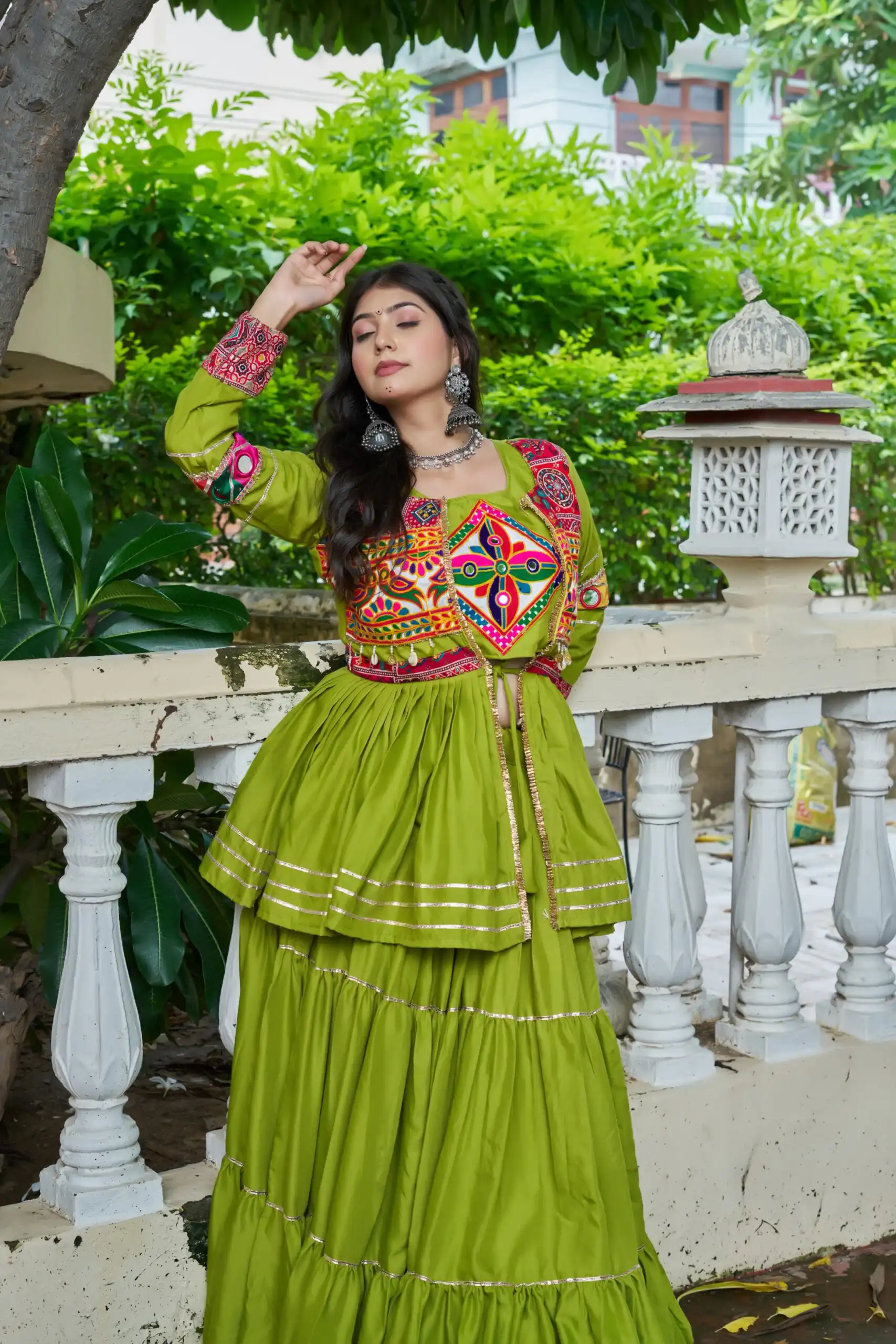 Parrot Green Pure Cotton Mirror Gamthi Work Lehenga Choli | Lehenga, Bollywood Lehenga, Creative Lehenga, Designer Lehenga, Embroidered Lehenga, Party Wear Lehenga