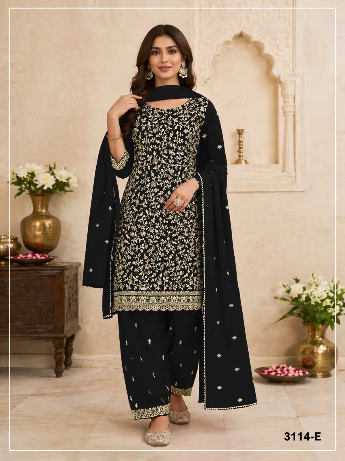 FC 3114 Black Blooming Fox Georgette Salwar Suit with Embroidery Work. Exclusive Offer ₹2499. Delivery 4-6 Working Days. Shop now. | Jump Suits, Salwar suit, Casual Suits, Creative suits, Designer Suits, Palazzo Suits, Party Wear Suits, Patiala Suits, Straight Suits