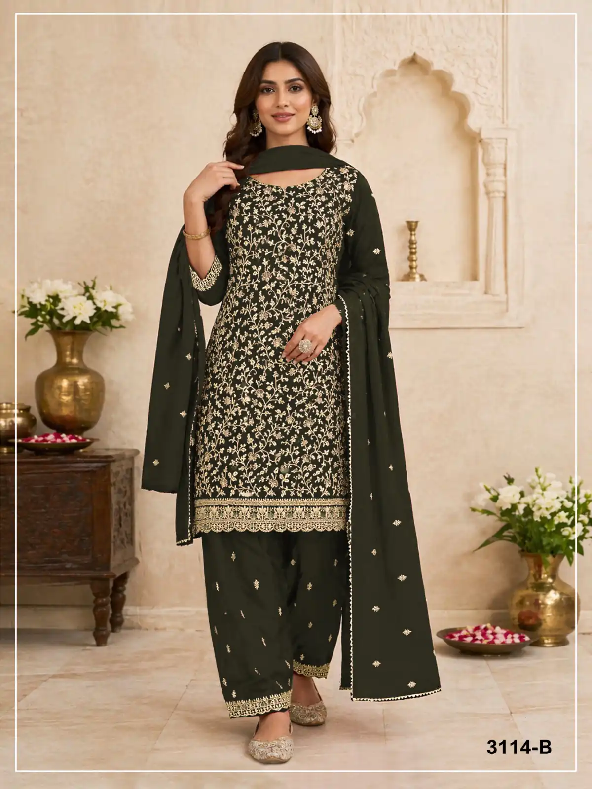 FC 3114 Green Blooming Fox Georgette Salwar Suit with Embroidery Work. Exclusive Offer ₹2499. Delivery 4-6 Working Days. Shop now. | Jump Suits, Salwar suit, Casual Suits, Creative suits, Designer Suits, Palazzo Suits, Party Wear Suits, Patiala Suits, Straight Suits
