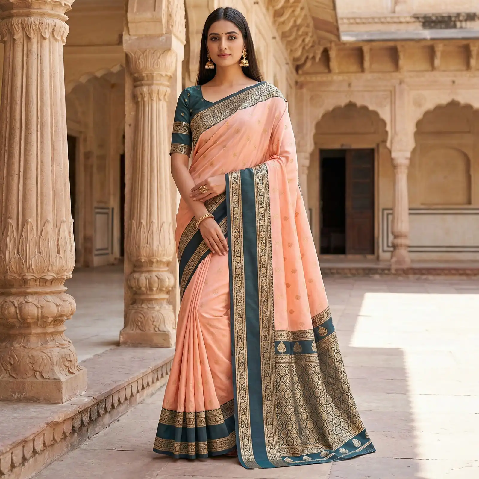 Peach Banarasi Gold Zari Work Saree | Sarees, Bollywood Sarees, Creative Sarees, Designer Sarees, Embroidered Sarees, Ethnic Saree, Modern Digital sarees, Party Wear Sarees
