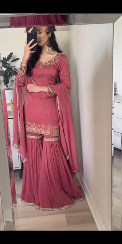 Peach Chinnon Silk Heavy Embroidery Work With Moti Handwork Salwar Suit | Jump Suits, Salwar suit, Casual Suits, Creative suits, Designer Suits, Palazzo Suits, Party Wear Suits, Patiala Suits, Straight Suits