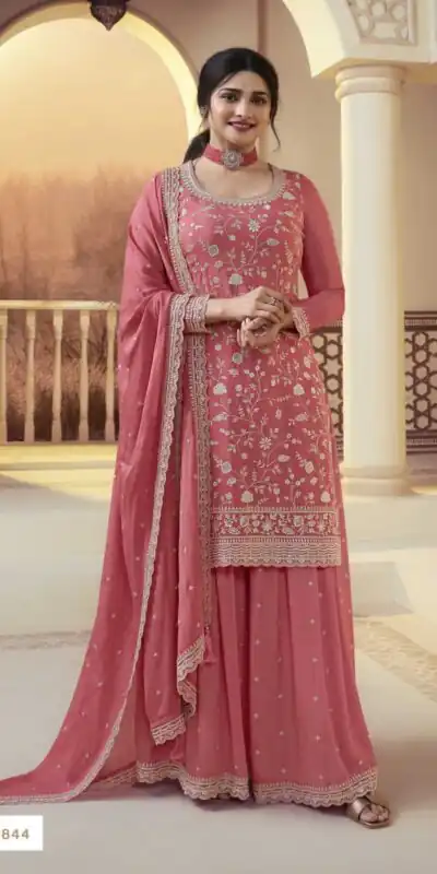 Peach Chinon Embroidery Multi Work Salwar Suit | Jump Suits, Salwar suit, Casual Suits, Creative suits, Designer Suits, Palazzo Suits, Party Wear Suits, Patiala Suits, Straight Suits