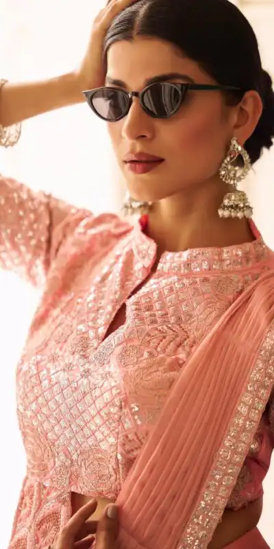 Peach Chinon Embroidery Work Lace Border Saree | Sarees, Bollywood Sarees, Creative Sarees, Designer Sarees, Embroidered Sarees, Ethnic Saree, Modern Digital sarees, Party Wear Sarees