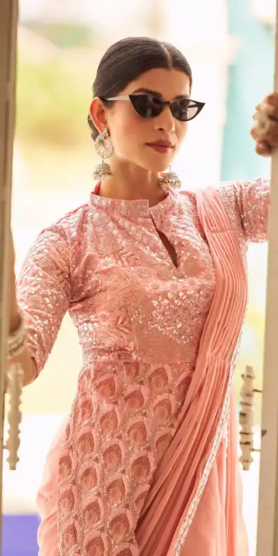 Peach Chinon Embroidery Work Lace Border Saree | Sarees, Bollywood Sarees, Creative Sarees, Designer Sarees, Embroidered Sarees, Ethnic Saree, Modern Digital sarees, Party Wear Sarees