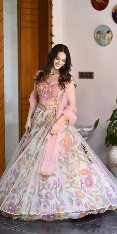 Peach Chinon Silk Embroidery Work Lehenga Choli | Lehenga, Bollywood Lehenga, Creative Lehenga, Designer Lehenga, Embroidered Lehenga, Party Wear Lehenga