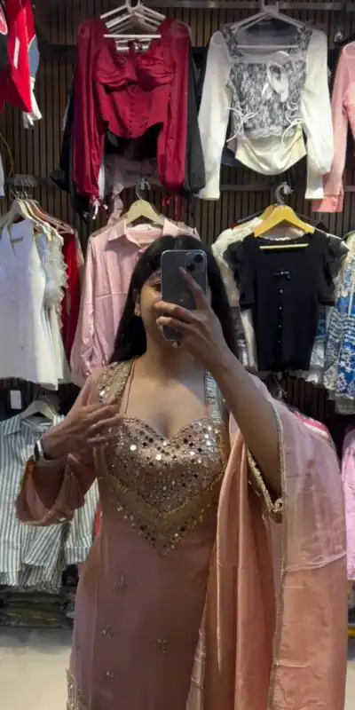 Peach Cosmos Embroidery Mirror Work Salwar Suit | Jump Suits, Salwar suit, Casual Suits, Creative suits, Designer Suits, Palazzo Suits, Party Wear Suits, Patiala Suits, Straight Suits