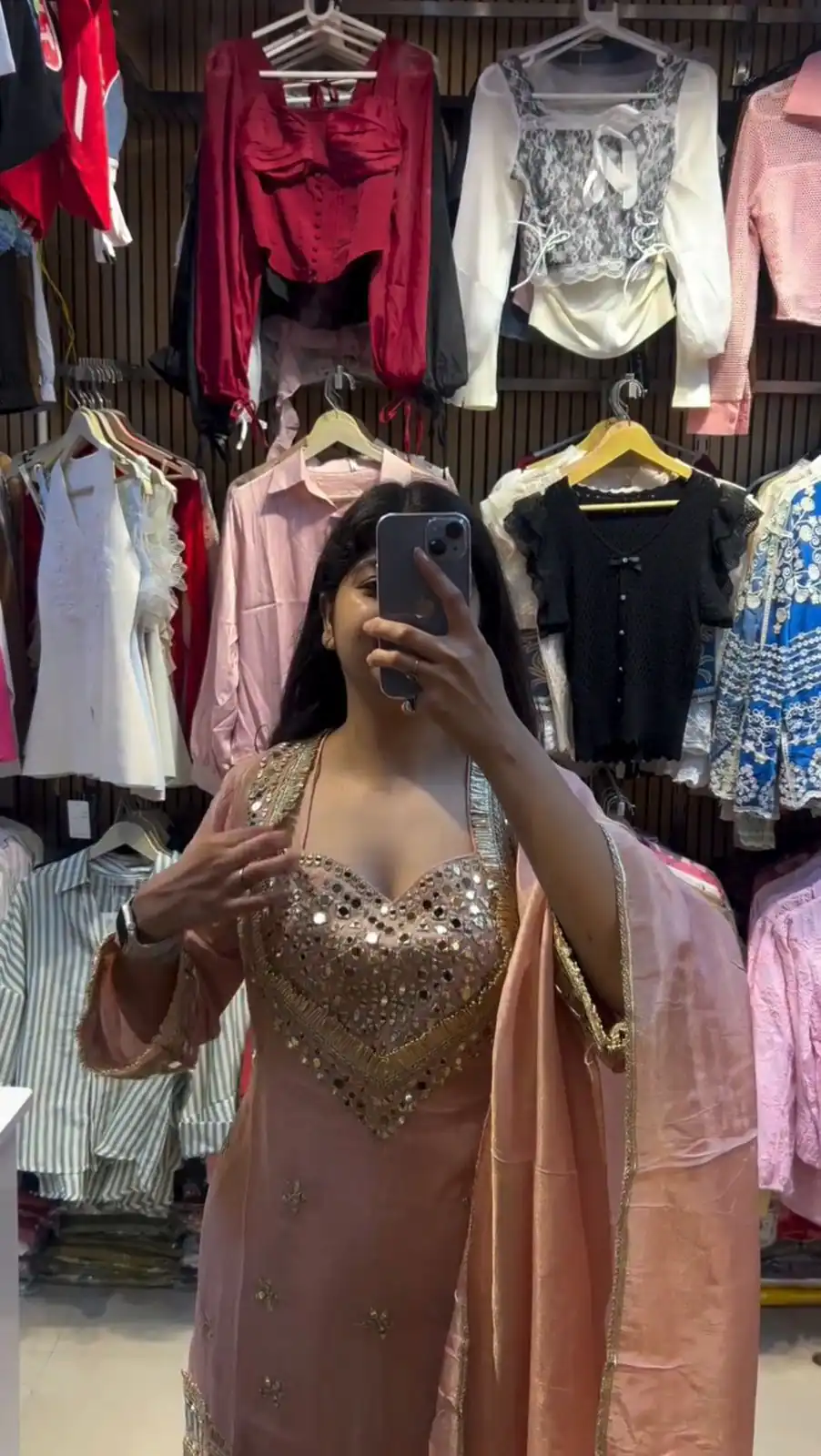 Peach Cosmos Embroidery Mirror Work Salwar Suit | Jump Suits, Salwar suit, Casual Suits, Creative suits, Designer Suits, Palazzo Suits, Party Wear Suits, Patiala Suits, Straight Suits