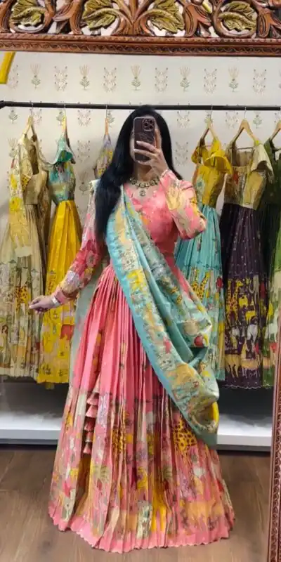 Peach Cotton Kalamkari Print Lehenga Choli | Lehenga, Bollywood Lehenga, Creative Lehenga, Designer Lehenga, Embroidered Lehenga, Party Wear Lehenga