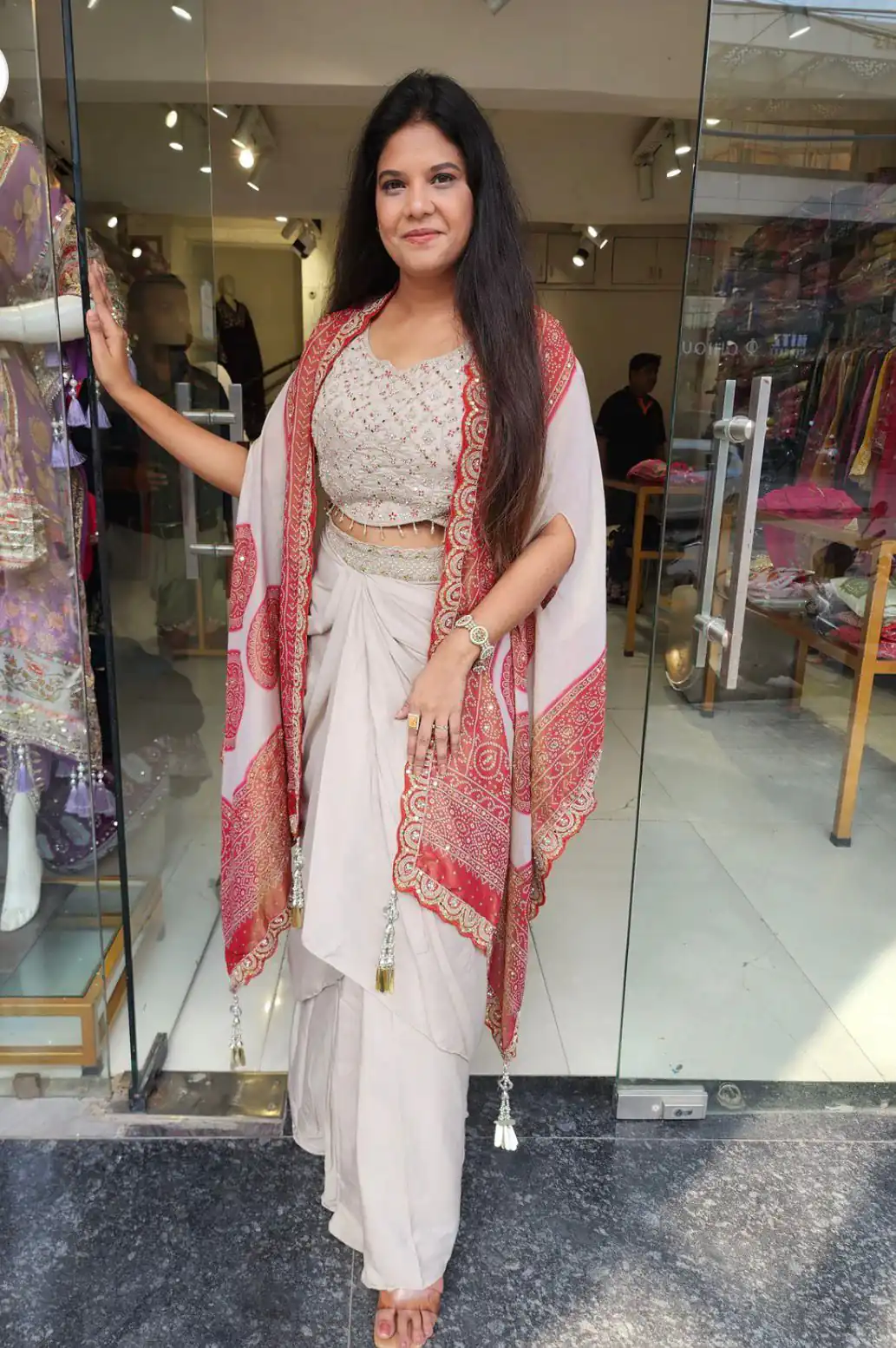 Peach Crap Silk Embroidery Mirror Work Dhoti Suit | Jump Suits, Salwar suit, Casual Suits, Creative suits, Designer Suits, Palazzo Suits, Party Wear Suits, Patiala Suits, Straight Suits