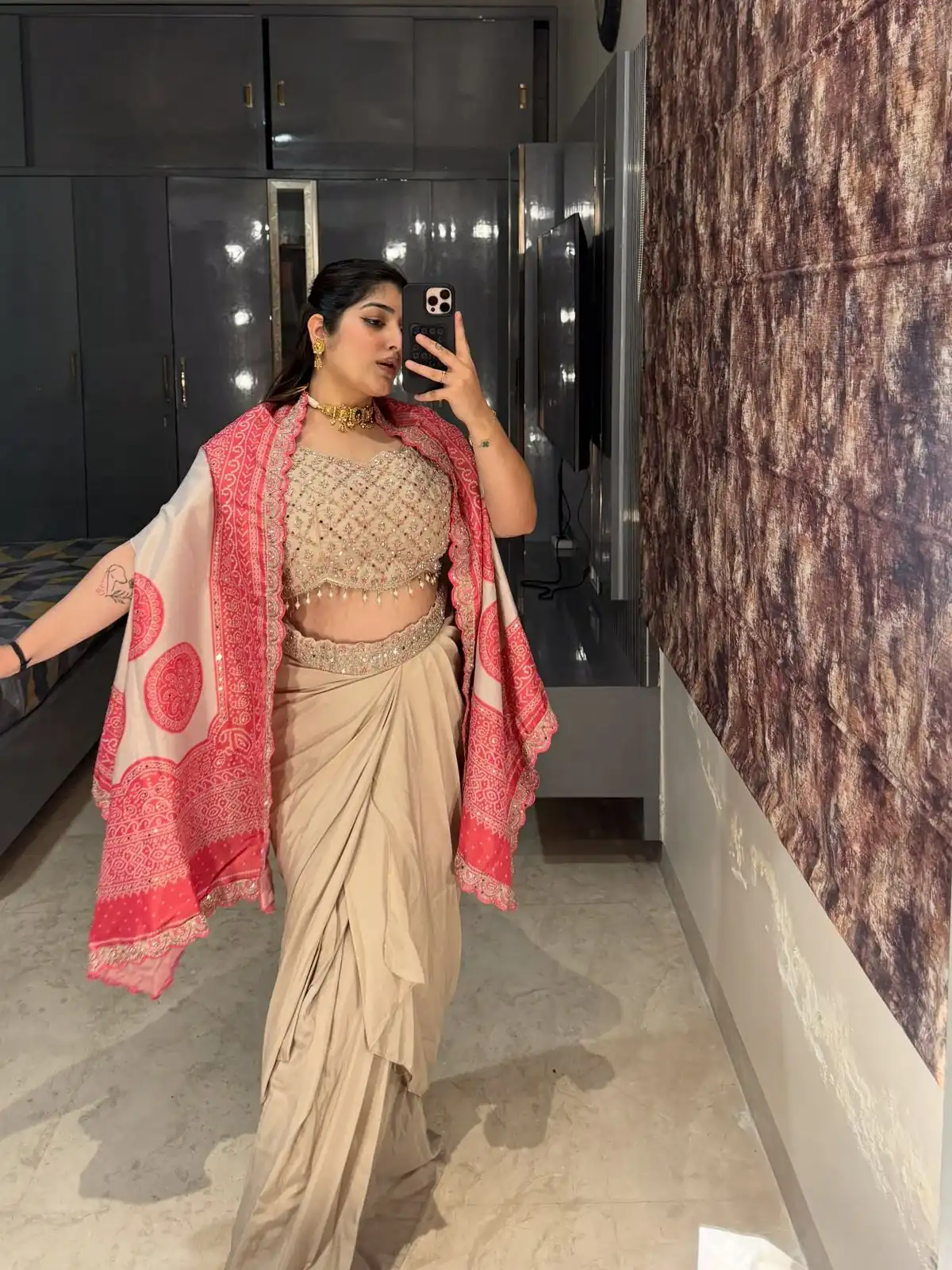 Peach Crap Silk Embroidery Mirror Work Dhoti Suit | Jump Suits, Salwar suit, Casual Suits, Creative suits, Designer Suits, Palazzo Suits, Party Wear Suits, Patiala Suits, Straight Suits