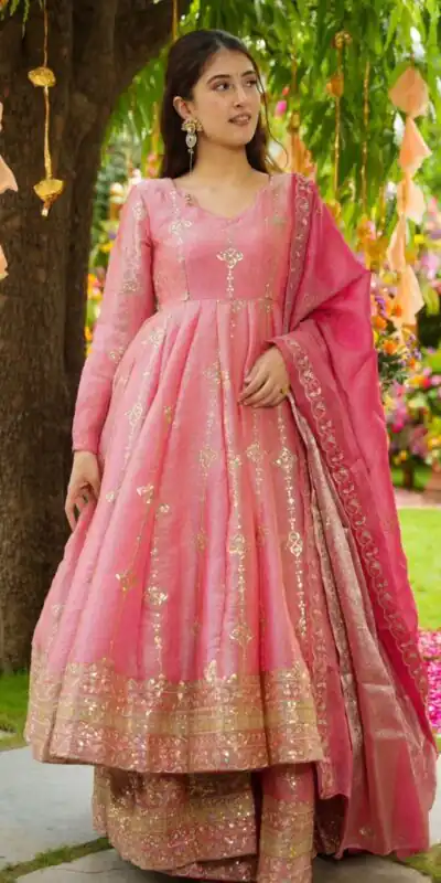Peach Crunchy Silk With Embroidery Salwar Suit | Jump Suits, Tops & Bottoms, Track Suits, Salwar suit, Casual Suits, Creative suits, Designer Suits, Palazzo Suits, Party Wear Suits, Patiala Suits, Straight Suits, Trendy Wear