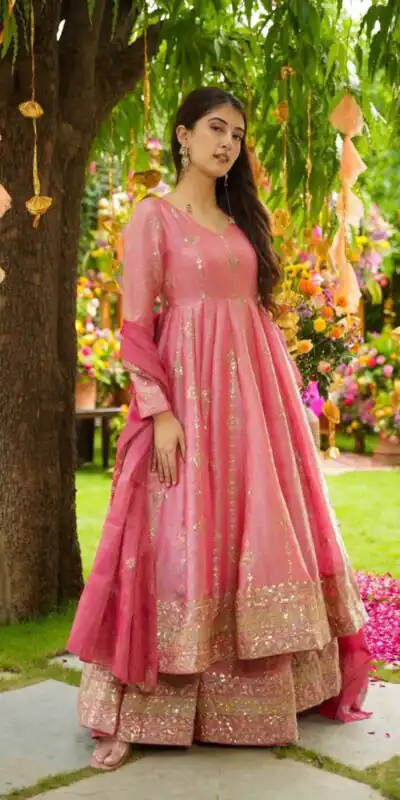 Peach Crunchy Silk With Embroidery Salwar Suit | Jump Suits, Tops & Bottoms, Track Suits, Salwar suit, Casual Suits, Creative suits, Designer Suits, Palazzo Suits, Party Wear Suits, Patiala Suits, Straight Suits, Trendy Wear