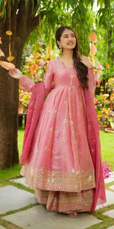 Peach Crunchy Silk With Embroidery Salwar Suit | Jump Suits, Tops & Bottoms, Track Suits, Salwar suit, Casual Suits, Creative suits, Designer Suits, Palazzo Suits, Party Wear Suits, Patiala Suits, Straight Suits, Trendy Wear