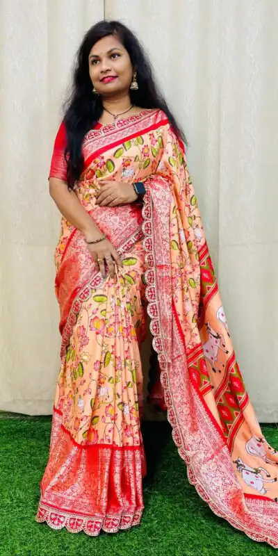 Peach Dola Silk With Zari Weaving Border Saree | Sarees, Bollywood Sarees, Creative Sarees, Designer Sarees, Embroidered Sarees, Ethnic Saree, Modern Digital sarees, Party Wear Sarees