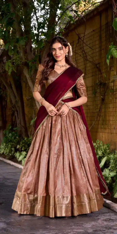 Peach Dupion Silk Zari Work Lehenga Choli | Lehenga, Bollywood Lehenga, Creative Lehenga, Designer Lehenga, Embroidered Lehenga, Party Wear Lehenga