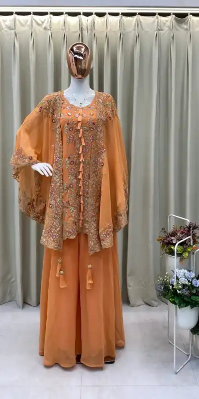 Peach Faux Georgette Embroidery Work Salwar Suit | Jump Suits, Tops & Bottoms, Track Suits, Salwar suit, Casual Suits, Creative suits, Designer Suits, Palazzo Suits, Party Wear Suits, Patiala Suits, Straight Suits, Trendy Wear