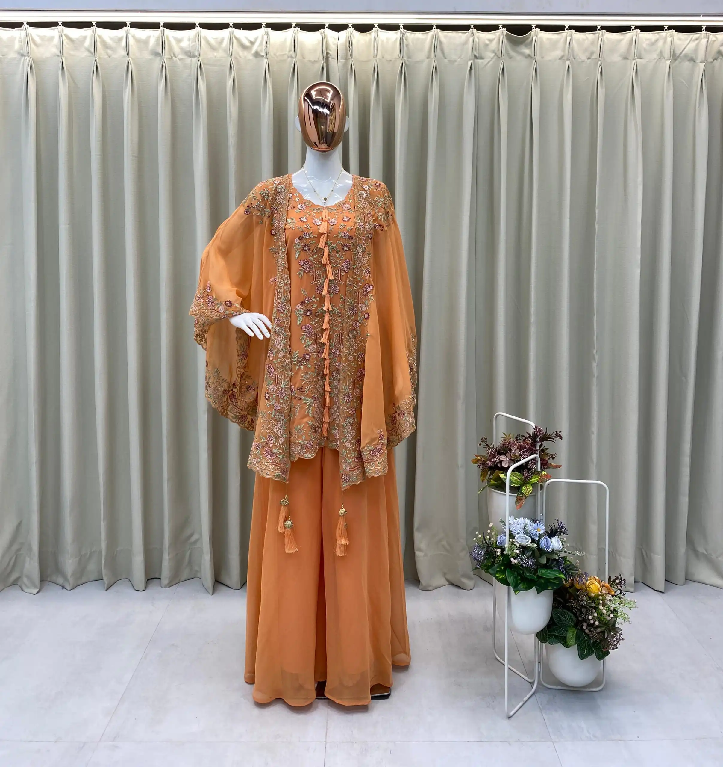 Peach Faux Georgette Embroidery Work Salwar Suit | Jump Suits, Tops & Bottoms, Track Suits, Salwar suit, Casual Suits, Creative suits, Designer Suits, Palazzo Suits, Party Wear Suits, Patiala Suits, Straight Suits, Trendy Wear