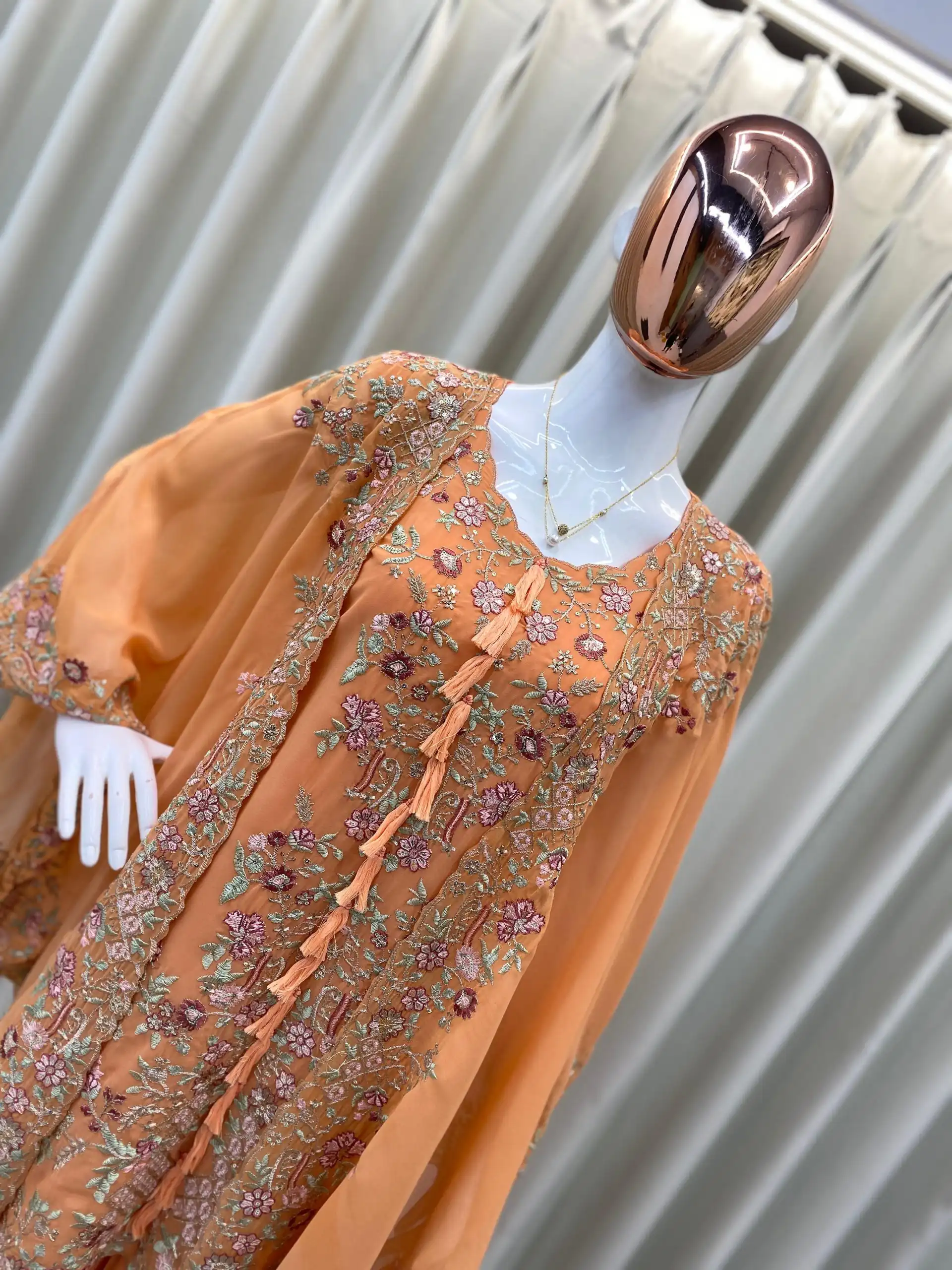 Peach Faux Georgette Embroidery Work Salwar Suit | Jump Suits, Tops & Bottoms, Track Suits, Salwar suit, Casual Suits, Creative suits, Designer Suits, Palazzo Suits, Party Wear Suits, Patiala Suits, Straight Suits, Trendy Wear