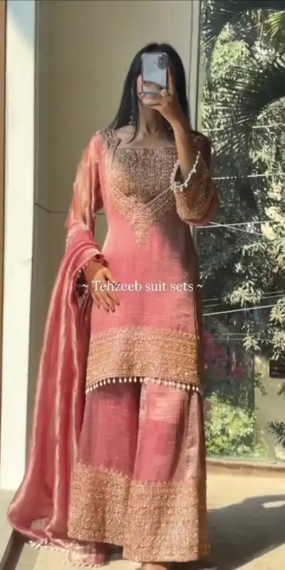 Peach Fendy Silk Border Lace Work Salwar Suit | Jump Suits, Salwar suit, Casual Suits, Creative suits, Designer Suits, Palazzo Suits, Party Wear Suits, Patiala Suits, Straight Suits