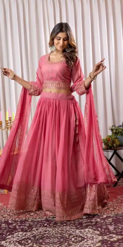 Peach fox Georgette Embroidery Work Lehenga Choli | Lehenga, Bollywood Lehenga, Creative Lehenga, Designer Lehenga, Embroidered Lehenga, Party Wear Lehenga