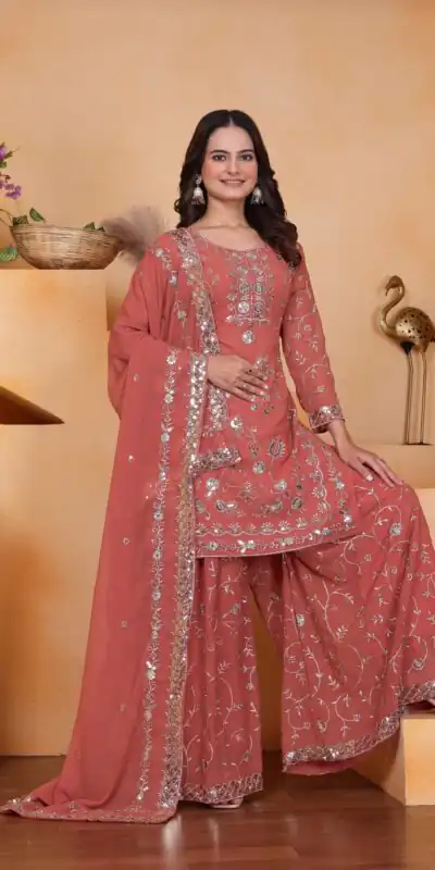Peach Fox Georgette Embroidery Work Salwar Suit | Jump Suits, Salwar suit, Casual Suits, Creative suits, Designer Suits, Palazzo Suits, Party Wear Suits, Patiala Suits, Straight Suits
