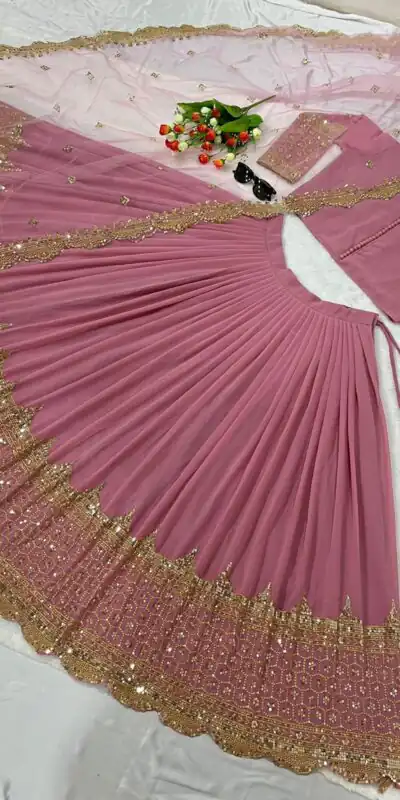 Peach Georgette Embroidery Lehenga Choli | Lehenga, Bollywood Lehenga, Creative Lehenga, Designer Lehenga, Embroidered Lehenga, Party Wear Lehenga