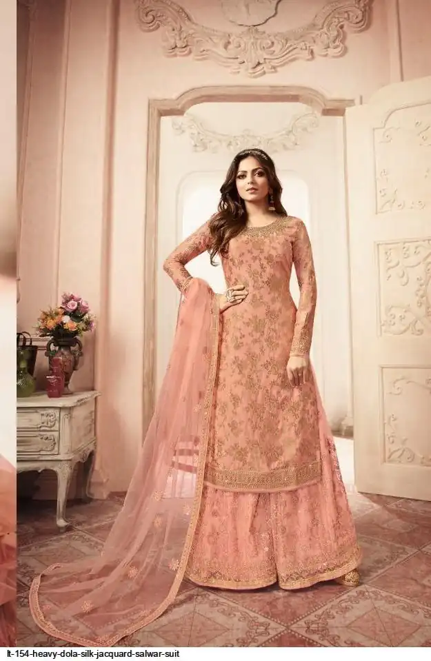 Peach Georgette Jacquard Diamond Sharara Suit | Jump Suits, Salwar suit, Casual Suits, Creative suits, Designer Suits, Palazzo Suits, Party Wear Suits, Patiala Suits, Straight Suits