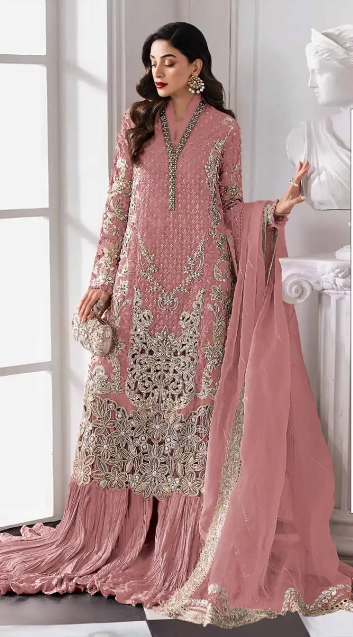 Peach Georgette Sequence Khatli Work Salwar Suit | Jump Suits, Salwar suit, Casual Suits, Creative suits, Designer Suits, Palazzo Suits, Party Wear Suits, Patiala Suits, Straight Suits