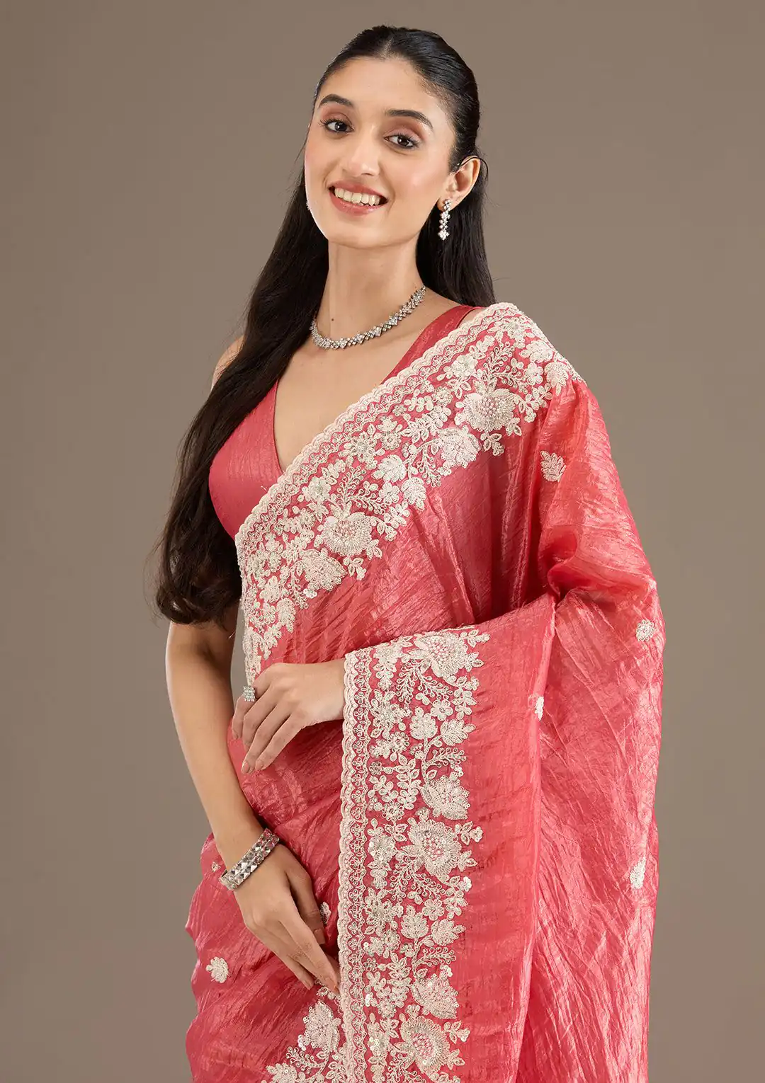 Peach Gold Crush Sequins Work Border Saree | Sarees, Bollywood Sarees, Creative Sarees, Designer Sarees, Embroidered Sarees, Ethnic Saree, Modern Digital sarees, Party Wear Sarees