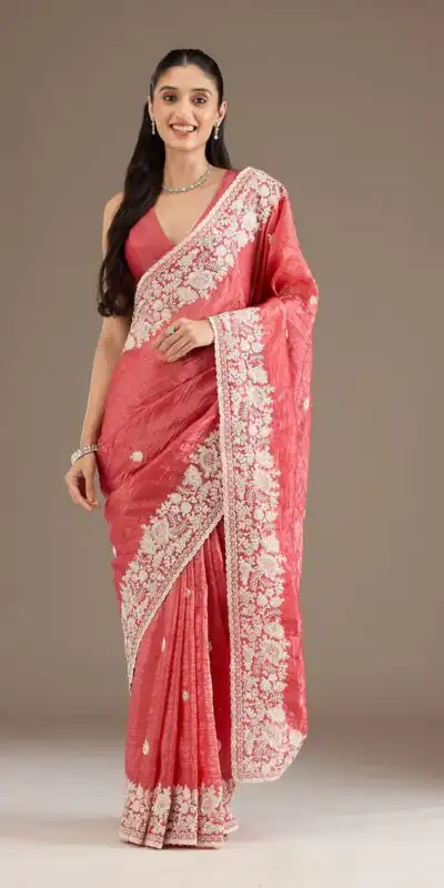 Peach Gold Crush Sequins Work Border Saree | Sarees, Bollywood Sarees, Creative Sarees, Designer Sarees, Embroidered Sarees, Ethnic Saree, Modern Digital sarees, Party Wear Sarees