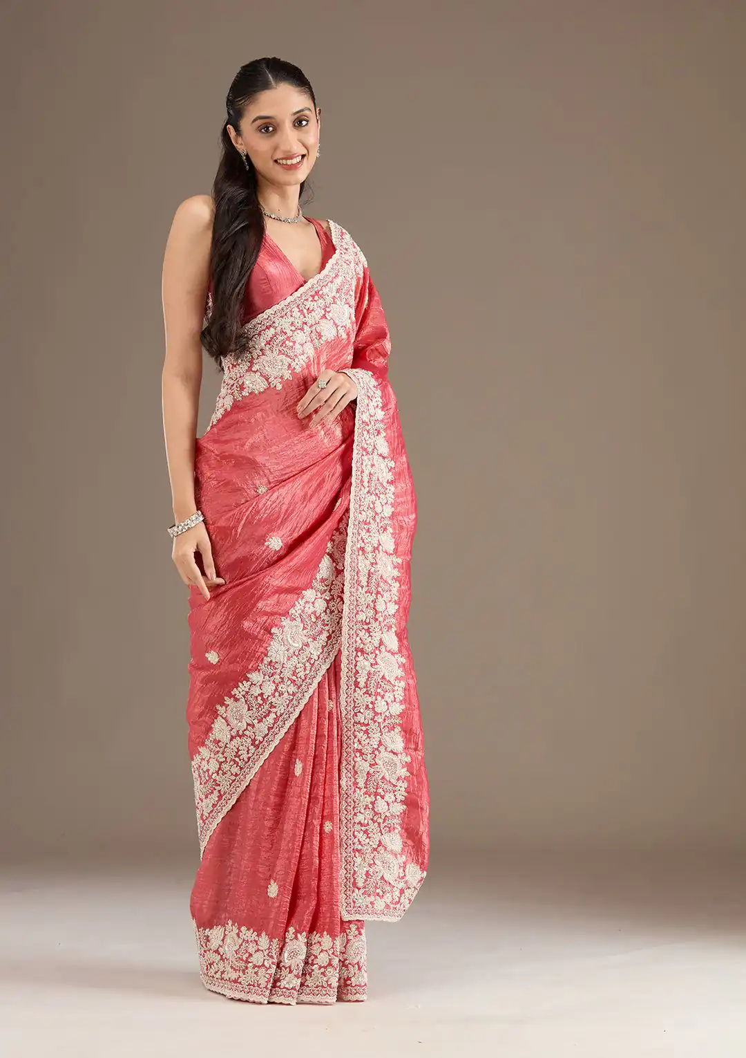 Peach Gold Crush Sequins Work Border Saree | Sarees, Bollywood Sarees, Creative Sarees, Designer Sarees, Embroidered Sarees, Ethnic Saree, Modern Digital sarees, Party Wear Sarees