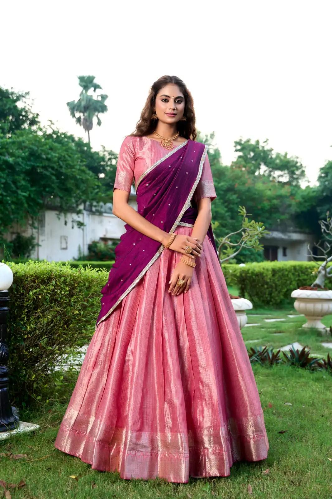Peach Kanchipuram With Zari Work Lehenga Choli | Lehenga, Bollywood Lehenga, Creative Lehenga, Designer Lehenga, Embroidered Lehenga, Party Wear Lehenga