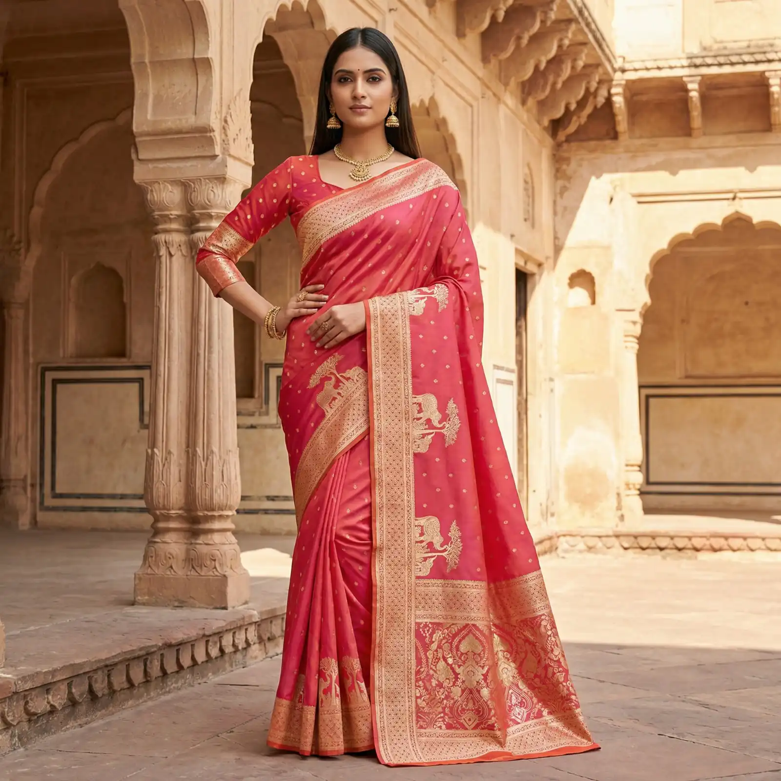 Peach Pure Banarasi Silk Zari Lace Work Saree | Sarees, Bollywood Sarees, Creative Sarees, Designer Sarees, Embroidered Sarees, Ethnic Saree, Modern Digital sarees, Party Wear Sarees