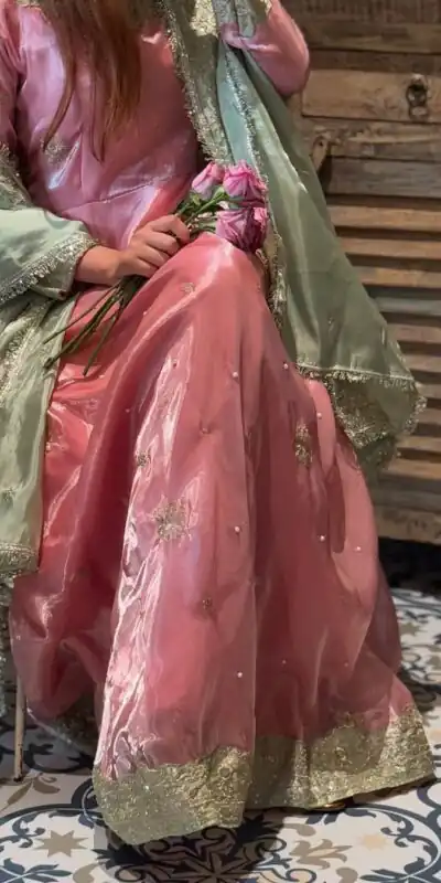 Peach Sequence Embroidery Rivet Moti Work Salwar Suit | Jump Suits, Salwar suit, Casual Suits, Creative suits, Designer Suits, Palazzo Suits, Party Wear Suits, Patiala Suits, Straight Suits