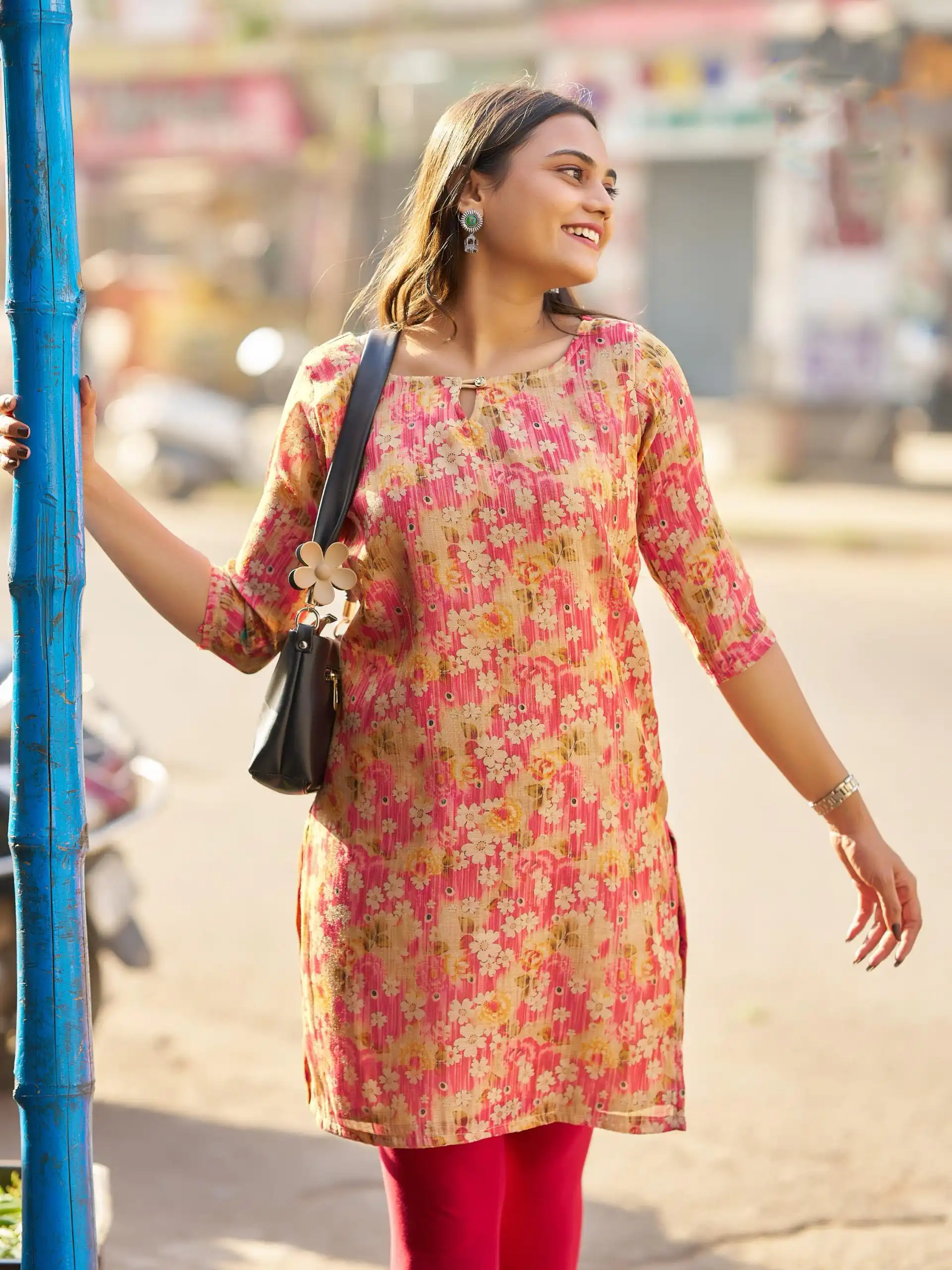 Peach Simmer Silk Office Wear Printed Kurti | Kurti, Bollywood Kurti, Creative Kurtis, Designer Kurti, Party Wear Kurti, Selfie Kurti